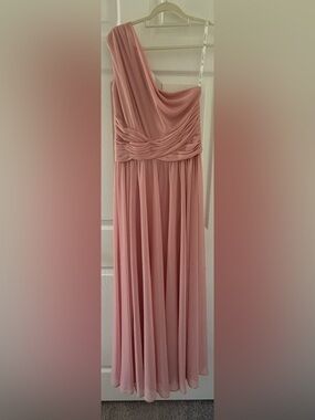 David’s Bridal Dusty Rose One-Shoulder Chiffon Bridesmaid Dress